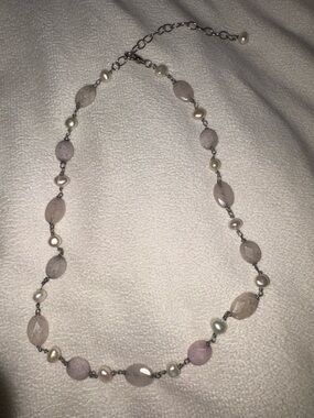 Vintage Rose Smoky Quartz Freshwater Pearls Necklace